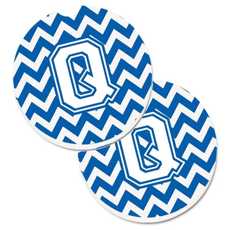 Carolines Treasures Letter Q Chevron Blue and White  Cup Holder Car Coaster, PK2 CJ1045-QCARC